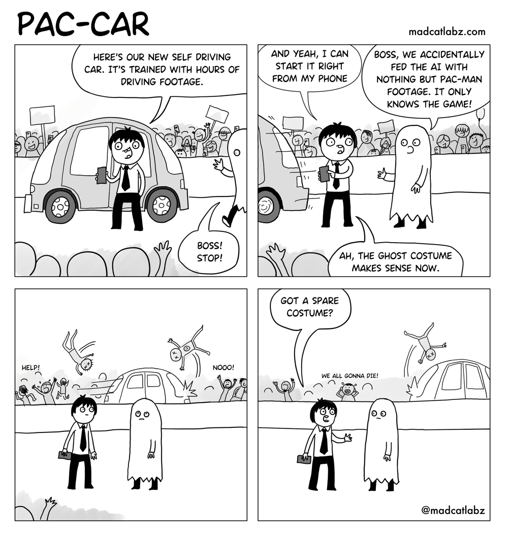 Webcomic titled Pac-Car. Click image to see full transscript